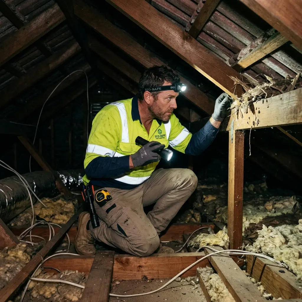 Technician inspecting a Rippleside roof cavity for a dead possum